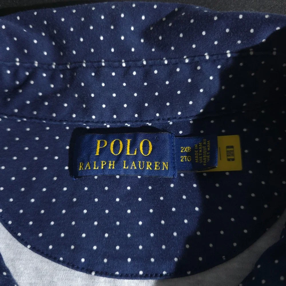 Polo Ralph Lauren Polo Shirt Mens 2XB Navy White Polka Dot Golf SS Performances